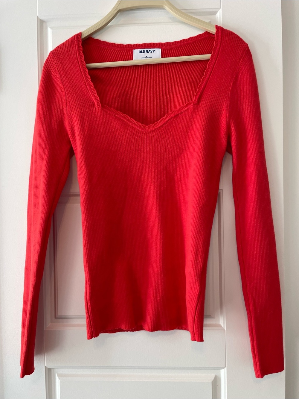 Old Navy Bright Red Ribbed V-Neck Long Sleeve Top
